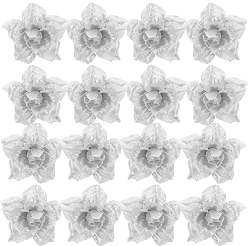 VORCOOL 50 Stück Kunstblumen Rosenköpfe Stoffrosen Deko-Blüte (Silber)