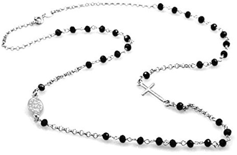 Collana girocollo uomo donna rosario in argento 925 e perline colorate - 47 cm