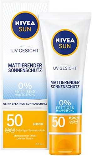 NIVEA SUN UV Gesicht Mattierender Sonnenschutz LSF 50 (50 ml), nicht fettende Sonnencreme für das Gesicht, sofort wirksame Sonnenmilch mit leichter Textur