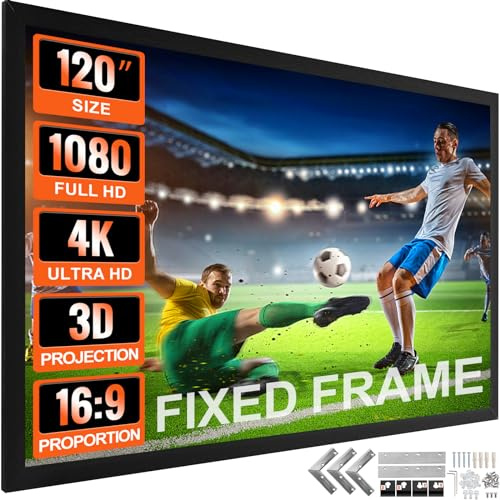 VEVOR Projector Screen 120inch Outdoor Projector Screen 16:9 Movie Screen Fixed Frame 3D Projector Screen for 4K HDTV Movie Theater