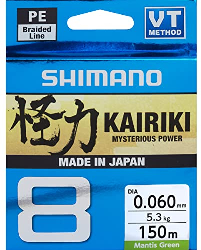 SHIMANO Kairiki 8, 150 Meter, Mantis Verde, 0.200mm/17.1kg, Filo da Pesca Intrecciato, 59WPLA58R05