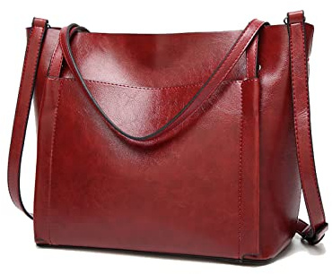 Aileese Damen-Handtaschen, weiches Leder, großes Fassungsvermögen, Retro-/Vintage-Stil, mit Tragegriff oben, lässige Tasche, Schultertasche, Umhängetasche, wein, Classic Style, Reisetasche