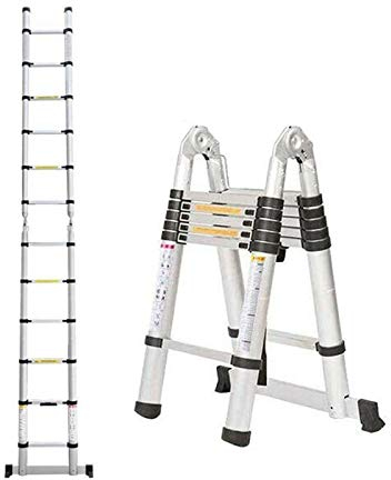 3,8m (1,9m+1,9 m) Teleskopleiter Klappleiter Stehleiter Mehrzweckleiter aus hochwertigem Aluminium Ausziehbare Leiter Sicherheitsverriegelung Anti-Rutsch 150 kg/330 Pfund Belastbarkeit