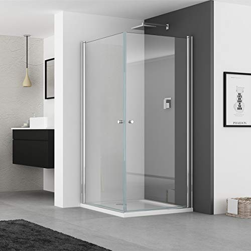 IMPTS Duschkabine Eckeinstieg 90x90x185cm Doppelt Duschtür Schwingtüre Duschabtrennung Duschwand aus 6mm ESG Sicherheitsglas Höhe Alu Rahmen,OHNE Duschwanne