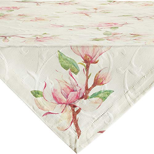 Erwin Müller Tischwäsche, Mitteldecke Magnolienblüten Jacquard Magnolie Größe 100x100 cm - hohe Strapazierfähigkeit, mit Kuvertsaum, bügelfrei