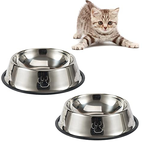 Fressnapf Katze,katzennapf Edelstahl,2 Stück Futternapf Katze, Katzennäpfe Metall mit Rutschfesten Gummifüßen,Futternapf und Wassernapf für Katze