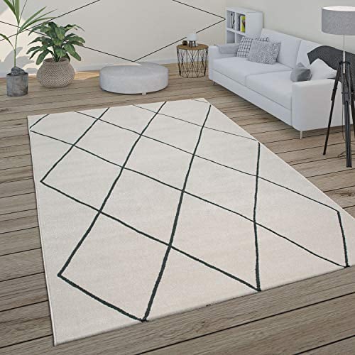 Paco Home Teppich Wohnzimmer Skandi Rauten Muster Modern Weiß Verschiedene Designs Größen, Grösse:120x170 cm, Farbe:Weiß 2
