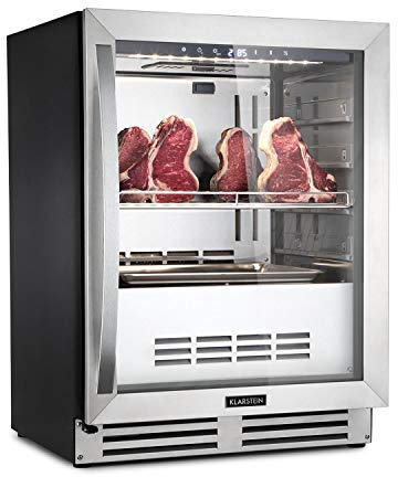 KLARSTEIN Steakhouse Pro - Nevera de maduración de carne, Capacidad de 98 litros, Temperaturas entre 1-25 °C, Humedad ajustable entre 60-85%, Encastrable, Iluminación interior LED, Plateado