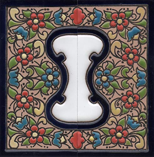 Hausnummern- und Buchstaben-Fliesen aus Keramik, rot, blau und grün, Blumenmotiv, Größe: 11 cm x 5,5 cm, 2 bis 7 Fliesenrahmen (vollständige Enden als Set)