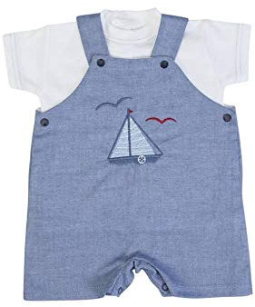 Pagliaccetto Neonato Estivo Bimbo 1-18 Mesi T-Shirt Bimbo Mezza Maniche Cotone Salopette Jeans Mare (9 Mesi (74 cm))