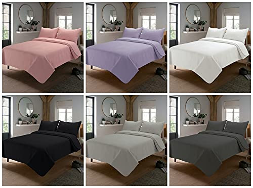 Voice7 Capri Quilted Bedspread + 2 Pillow Shams, Comforter Throw Size 240 x 260 cm - Embossed Stitch Bedding Set (Lilac)