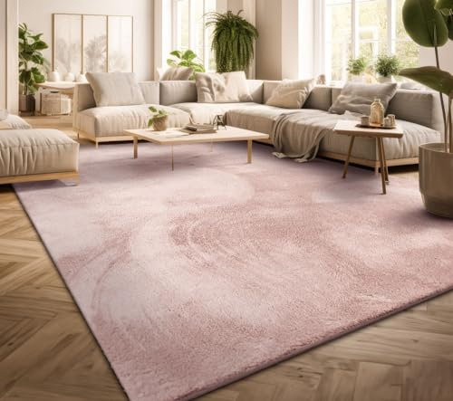 TT Home Teppich Wohnzimmer Kurzflor Anti-Rutsch Rückseite Einfarbiges Design Waschbar, Farbe: Rose, Größe:300x400 cm