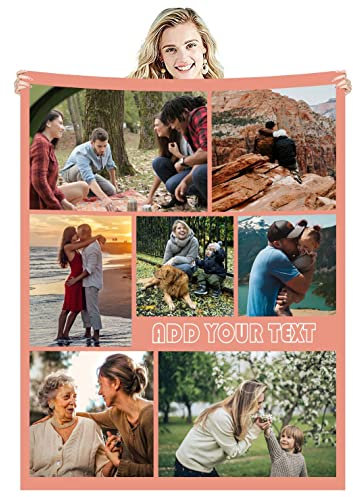 Zmkar Personalisierte Foto Decke Kuscheldecke FotoDecke Mit Eigenen Foto Text Benutzerdefinierte Geburtstag Hochzeit Geschenk Für Erwachsene Baby Haustier Familie Freunde (150x220cm, 7 Fotos)