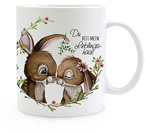ilka parey wandtattoo-welt Tasse Emaille Hase Hasen Hasenpaar Paar Spruch Du bist Mein Lieblingshase Motiv Kaffeebecher Kaffeetasse Geschenk Bundle54 ts2063 - ausgewählte Größe: *1. Tasse*