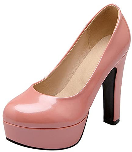 Chaussures de Fête Femme, Escarpins Bloc Mode Chaussures de Soirée Talons Hauts Bout Rond avec Plateforme Rose Taille 45 EU