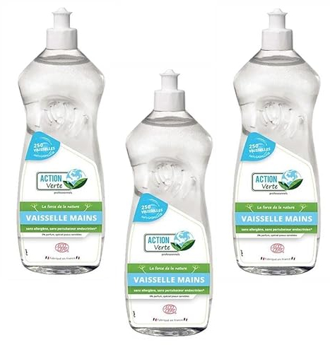 ACTION VERTE Lot de 3 Flacons 1L liquide vaisselle main ECOCERT