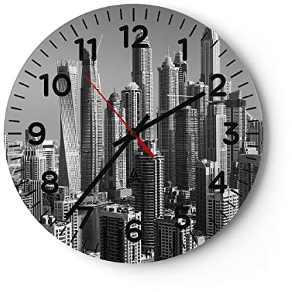 Modern Wanduhr Wolkenkratzer Fotografie Dubai 40x40cm Rund Groß Wand Uhr Glas Analog Zimmeruhren Küche Büro Wohnzimmer Glasuhr Wall Clock Dekoration Design Wanddekoration Küchenuhr C4AR40x40-4388