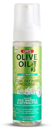 ORS Max Moisture Mousse 207 ml - Haarstyling Schaum mit Reiswasser, Elektrolyten & Olivenöl für Nährung und Hydratation - Verleiht Locken Definition und Glanz
