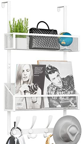 Kaiferty Appendiabiti da porta con 12 ganci e 2 cestini in rete, organizer per bagno, camera da letto, cucina, ufficio (bianco)