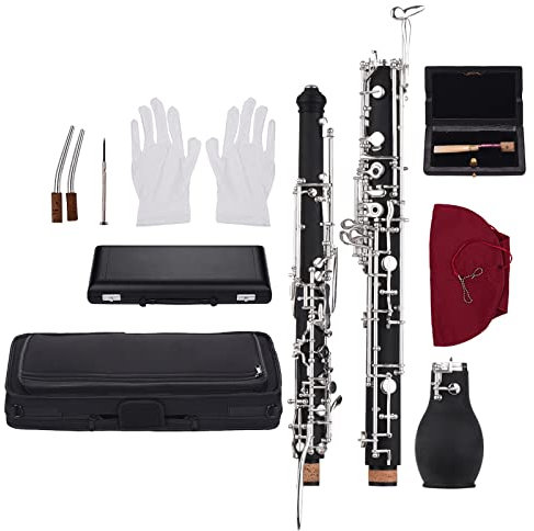 ALFAAL Oboe Instrument Englischhorn Alt-Oboe F-Taste Synthetischer Holzkörper Versilberte Tasten Mit Schilfrohr-Zubehör