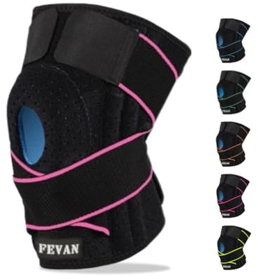 FEVAN Tutore Ginocchio Regolabile - Ginocchiera Ortopedica - Ginocchiere Unisex - Ginocchiera Sportiva per Artrosi Ginocchio con Silicone (Nero/Blu) (ROSA/NERO)