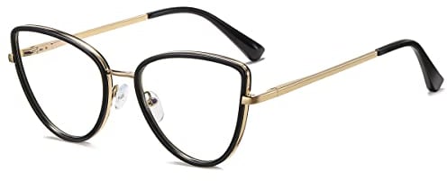 kachawoo Frauen Mode Brillen Rahmen Cat Eye Blaues Licht Computer Gläser TR90 Metall Brillen (black gold frame)