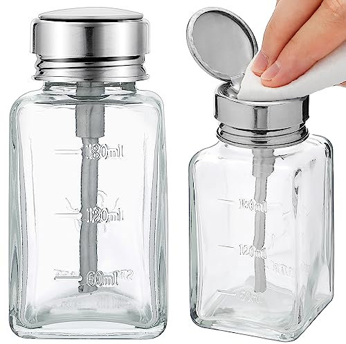 Lallisa 2 Stück 180 ml transparente Pumpspenderflasche mit Metall-Klappdeckel Glas Nagellackentferner Push Down Spenderflasche nachfüllbar Push Down Pumpspender Pressebehälter für Make-up-Entferner