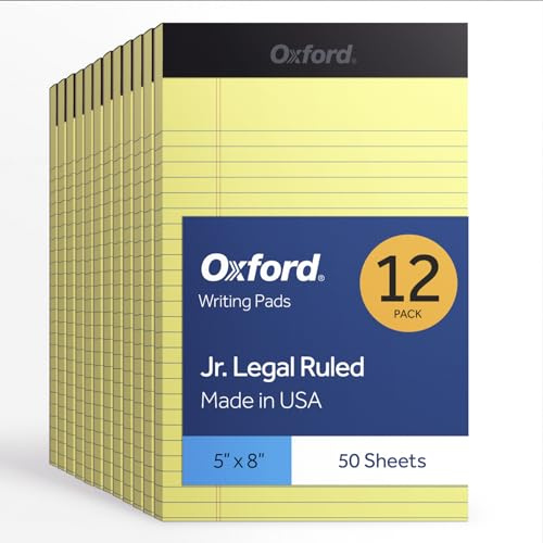 Oxford 74017 Notizblöcke, 5 x 8 Stück, schmal, liniert, gelbes Papier, 50 Blatt pro Schreibblock, hergestellt in den USA
