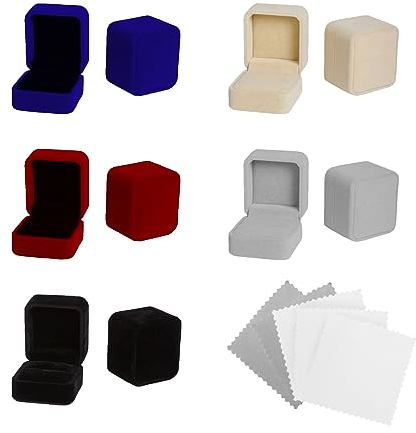 TAFACE 5 Stück Velvet Ring Gift Box, Lieferung mit 5 Reinigungstüchern für Schmuck, elegante Aufbewahrungsbox für Schmuck, klassische Geschenkbox für Verlobungsringe, Ohrringe