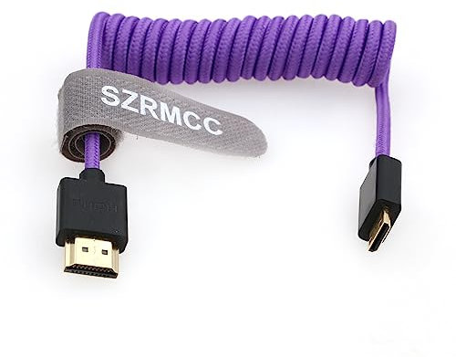 SZRMCC 8K 2.1 HDMI auf Mini HDMI Ultra High Speed Spiralkabel für Sony CX7, A7 II, A7S II, Canon EOS 70D/80D, Nikon D500, D7500, Z6/Z7 Pan-asonic Lumix Fuji Kamera