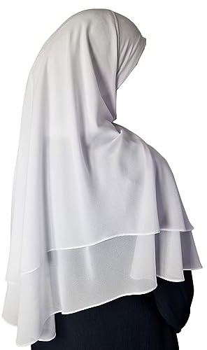 Yaqeen Hijab Kurzer Chiffon-Khimar, 2-lagig, Diamantschliff, Dreieck, Hijab, Muslimischer Schal, Kopftuch, Chadors, Arabien, islamisches Gebetskleid, muslimische Schals, weiß, Einheitsgröße