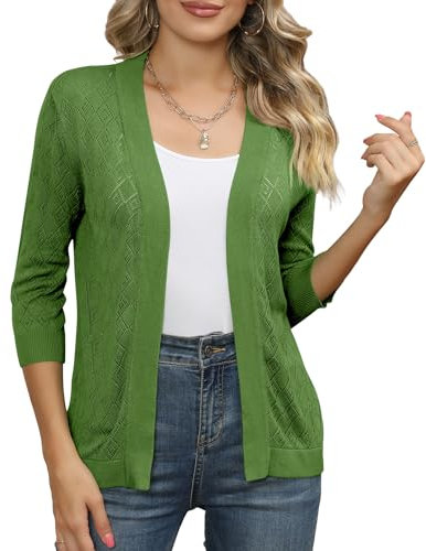Bettysays Cardigan da donna con maniche a 3/4, aperto sul davanti, leggero, ritagliato, cardigan, maglione, scava fuori coprispalle in maglia per abiti, A-06 Verde Lime, L