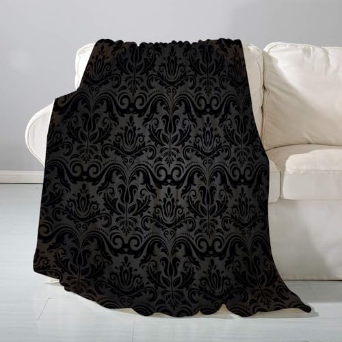 SHAARI Kuscheldecke flauschigsuper weich Flanell Wohndecke,Graue Schwarze orientalische Muster-Damast-Arabeske und abstraktes mit BlumenTagesdecke, Sofadecke & Überwurf Decke Sofa & Couch150x200cm