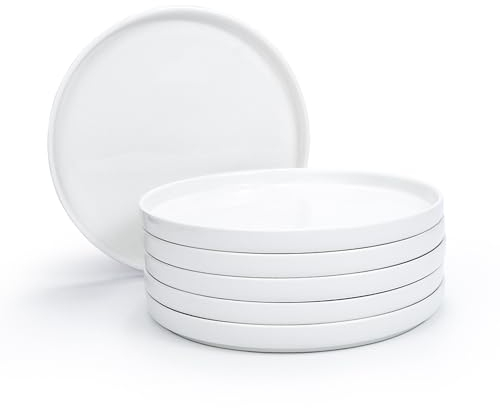Petites Assiettes à Dîner de 21,5 cm, Assiettes Plates en Céramique pour Salade, Dessert et Apéritif – Passe au Micro-ondes, au Four et au Lave-vaisselle, Résistant aux Rayures, Lot de 6, Blanc