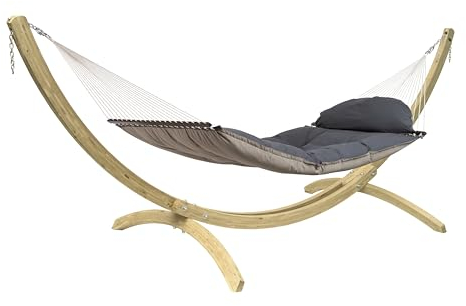 AMAZONAS Fat Hammock Set Taupe Hochwertiges XXL-Hängematten-Set mit Fat Hammock und Olymp-Gestell aus FSC-zertifiziertem Holz für ultimativen Entspannungsgenuss, bis 200 kg, zweiseitig