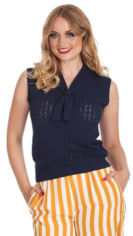 Banned Retro Stricktop Anchor Ahoy Navy Blau Vintage Anker Oberteil Rockabilly