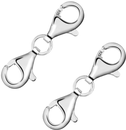 2-Piece 925 Sterling Silver Lobster Clasps-Professional Jewellery Clasps with Double Security Lock | Necklace Extender & Bracelet Connector for DIY Jewellery Making