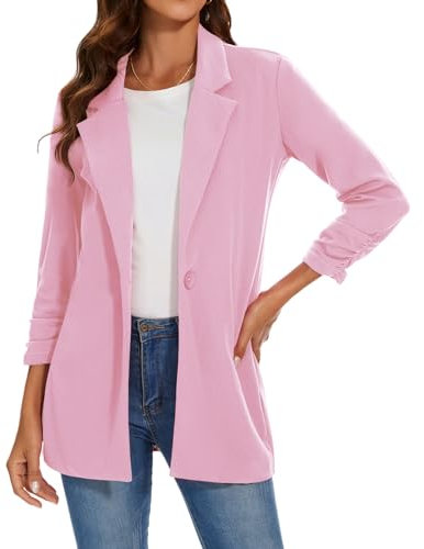 MINTLIMIT Giacca da donna con risvolto lungo sartoriale a maniche lunghe oversize con un bottone giacca formale, rosa, L