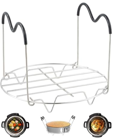 Anseom Rejilla de Vapor, Steamer Rack con Mango de Silicona Rejilla de Vapor de Acero Inoxidable Rejilla de Enfriamiento para Hornear Aire Freidora Olla Olla de Presión Instantánea