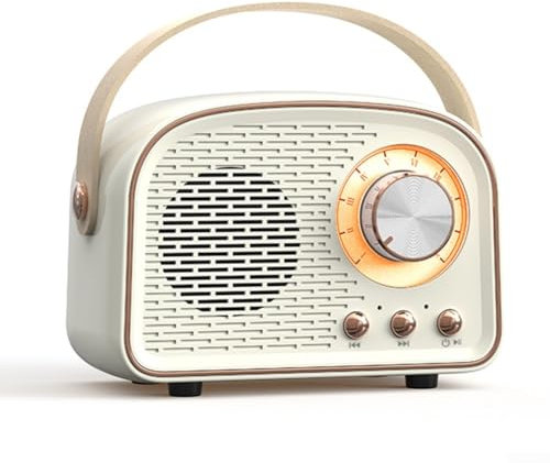 Getdoublerich Retro Bluetooth Speaker, Retro Bluetooth Compatible Speaker, Mini Bluetooth Speaker with FM Radio, Portable Wireless Speaker, Bluetooth 5.0/Excellent Sound Quality (White)
