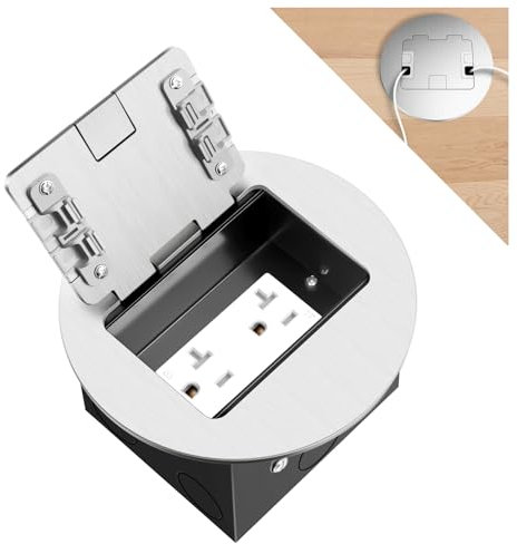 Vagueior Kit de prise électrique au sol encastrée - Duplex circulaire caché 20 A - Prise inviolable - Boîte de prise électrique étanche - Certifié UL - Argenté