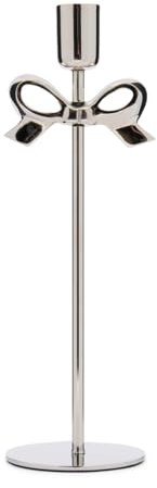 Riviera Maison Kerzenständer Tischkerze Silber, Kerzenleuchter Hoch, Heimdekoration - Classic Bow Kerzenhalter mit Schleife - Aluminium - Handgefertigt - (ØxH) 10x29
