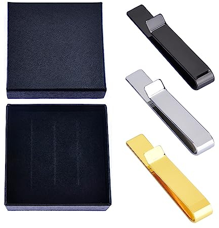 Lot de 3 pinces à cravate personnalisées en acier inoxydable avec gravure personnalisée - Cadeau de mariage pour témoin d'honneur - Cadeau d'anniversaire avec boîte cadeau, 1.89 inch*0.31 inch, Acier