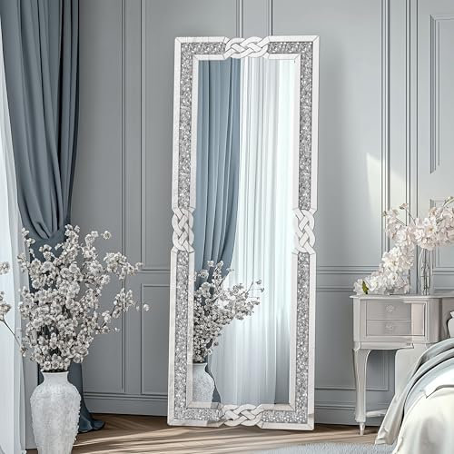 Artloge Ganzkörperspiegel Kristall Standspiegel Silber: Stehspiegel mit Rahmen Deko Flur Groß Modern Aesthetic Rechteckig Körperspiegel 160×55 cm