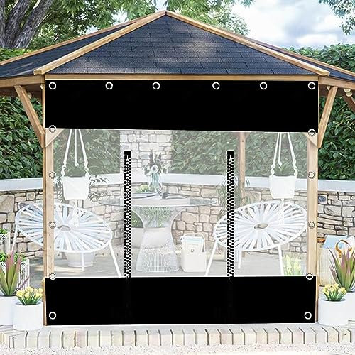 QCKNKMGG Plane wasserdicht Heavy Duty 0,3 mm PVC-Plane for den Außenbereich, Pergola, Terrasse, Veranda, Carport, Pavillon, schwarz mit Reißverschluss, Trennwand-Regenvorhänge(2.5x300cm(8.2 * 9.8ft))