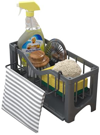 GOOPOOL Organizador Cocina Fregadero, Organizador de Fregadero, Porta Esponja Cocina Fregadero con Autodrenante, Cocina Organizador de Lavado, Cocina para Almacenamiento Cocina y el Baño, Gris