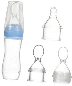 MOBUTOFU 3 Stück Flaschen Lebensmittel Fütterungslöffel Milchfütterungsflasche Quetschflasche Mit Löffel Reisfütterungsflasche Neugeborene Futternapf Stillflaschen Silikon Blau