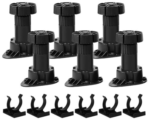 POHOVE Set of 6 Adjustable Kitchen Cabinet Legs with Assembly Accessories, Adjustable Height 80mm to 130mm Furniture Legs for Kitchen or Bathroom Cabinet(COLOUR:Black)