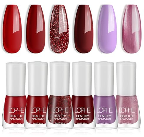 LOPHE Kit de Esmalte de Uñas - 6 Colores de Secado Rápido, Pintauñas Brillante, Fácil Aplicación, Bajo Olor, Base de Agua, C