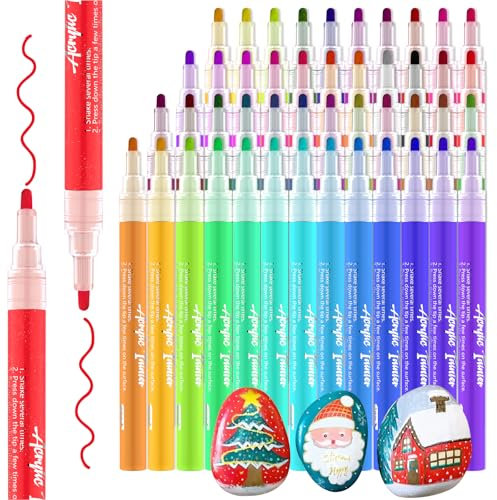 Mitoymia Rotuladores Acrilicos Permanentes Pincel-rotuladores tela Impermeabile Secado Lettering Rápido Marker Pen para DIY Cristal, Madera, Cerámica, piedras Doble Punta(1-2mm) (48 colors)